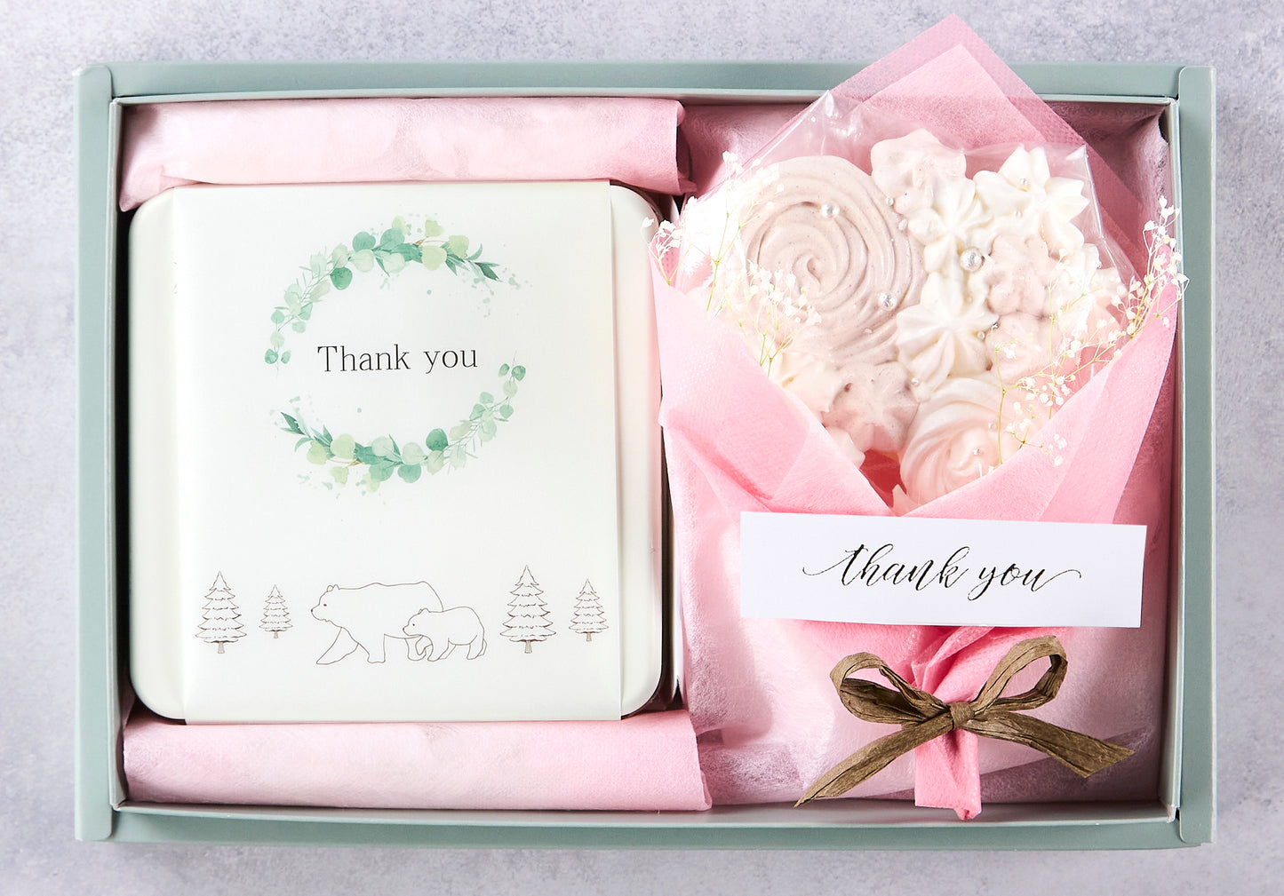Thank you - クッキー缶とメレンゲ花束のギフトボックス