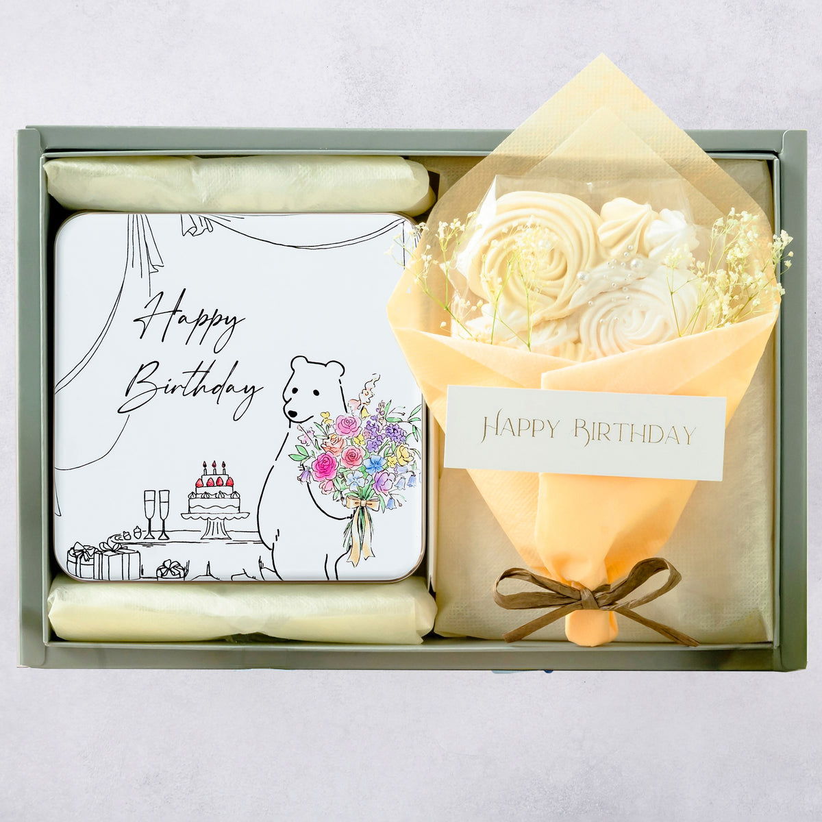 【誕生日プレゼント専用】森の誕生日会クッキー缶とメレンゲ花束のギフトボックス