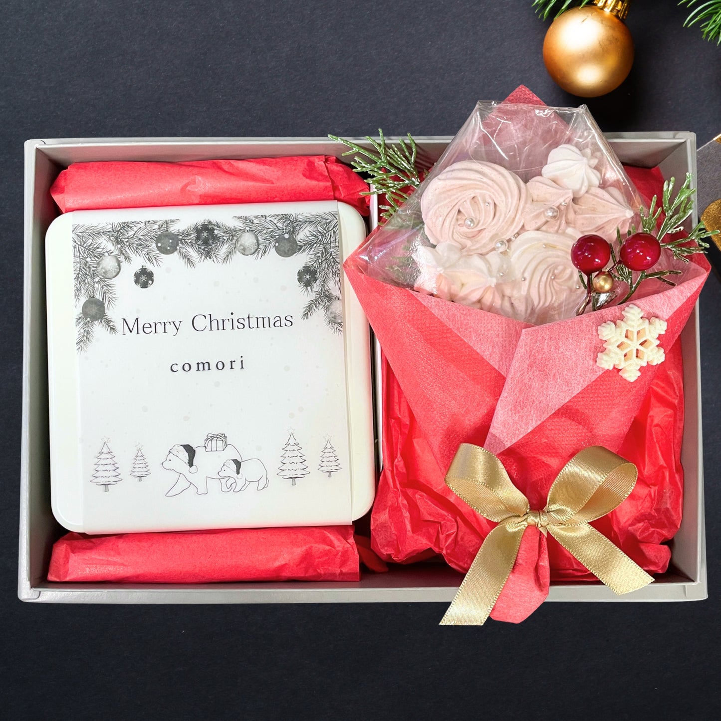クリスマス特別版 - クッキー缶とメレンゲ花束のギフトボックス