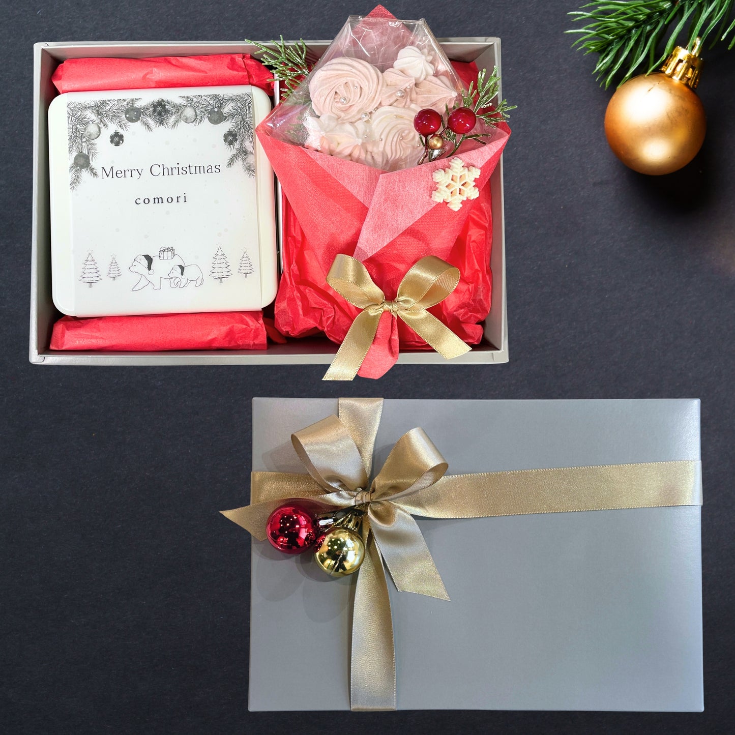 クリスマス特別版 - クッキー缶とメレンゲ花束のギフトボックス