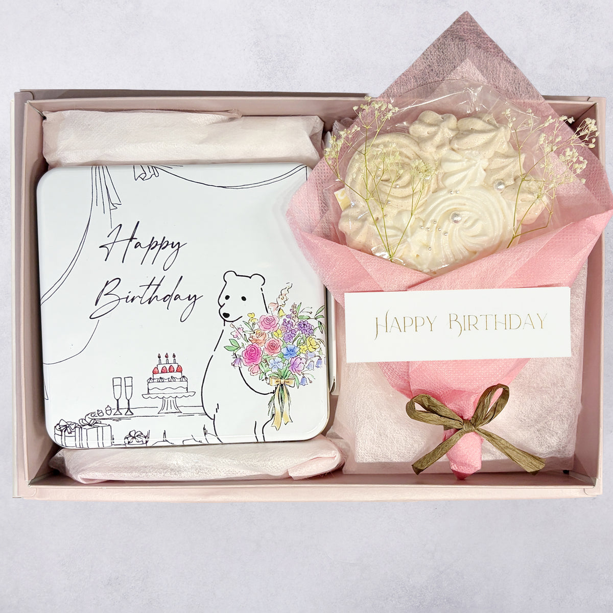 【誕生日プレゼント専用】森の誕生日会クッキー缶とメレンゲ花束のギフトボックス